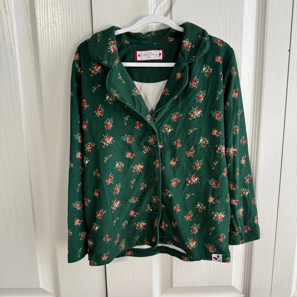 Sweet Honey green‎ roses 2 piece pajama set 5Y